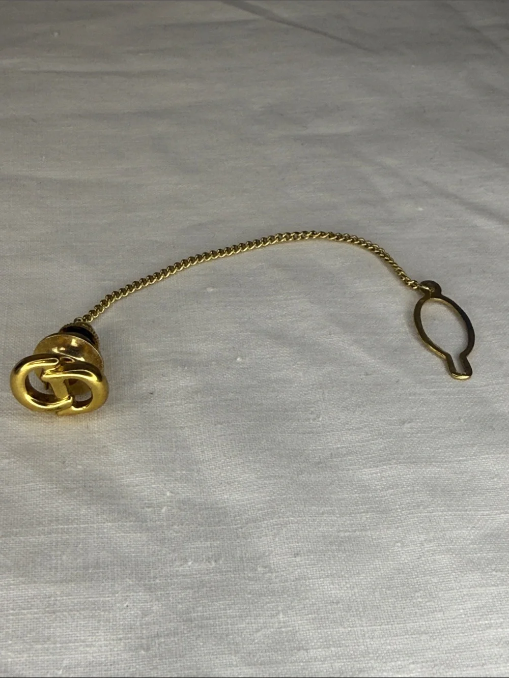 Christian Dior CD Logo Gold Tone Tie Tack Chain Tie Pin